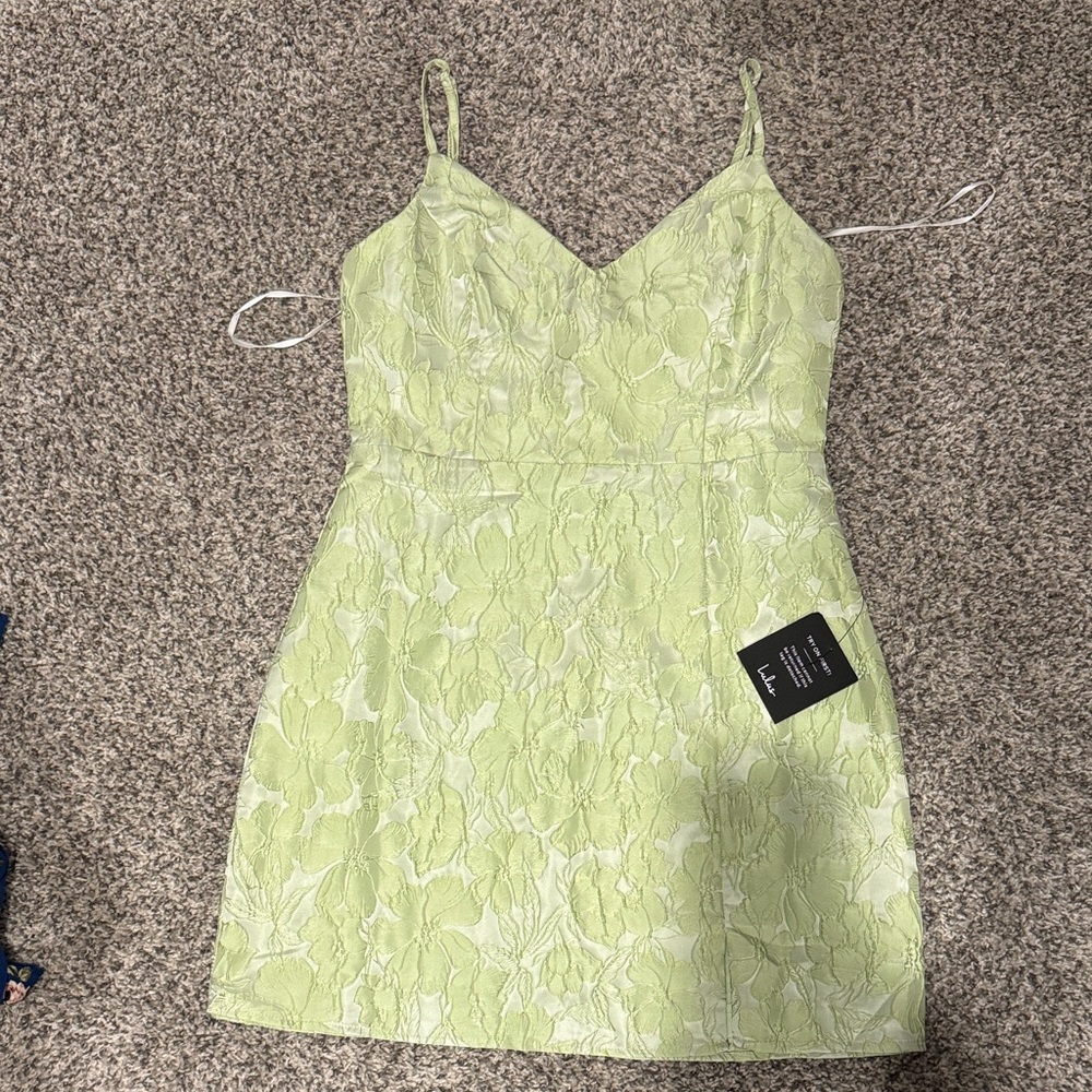 Lulu's Light Green Floral Lace Mini Dress